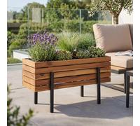 Jardinière HWC-P88, bac à fleurs, pour l'intérieur et l'extérieur, en bois d'acacia ®, 35 x 62 x 26 cm ~ marron