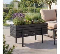 Jardinière HWC-P88, bac à fleurs, pour l'intérieur et l'extérieur, en bois d'acacia ®, 35 x 62 x 26 cm ~ noir