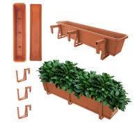 KADAX Jardinière avec soucoupe, avec ou sans supports de jardinière, pot de balcon en plastique, bac à plantes, jardinière de balustrade, pot de fleurs (rouge brique, 80 cm + supports), K10024