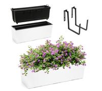 KADAX Jardinière en Plastique, 18,5x56 cm, bac à Fleurs avec Insert, jardinière de Balcon résistante aux intempéries, Pot de Fleurs rectangulaire (avec Supports, Motif rainuré, Blanc)