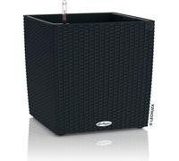 Jardinière LECHUZA CUBE Cottage 40 noir graphite | Jardinière avec système d'arrosage et insert pour plantes | Aspect tressé | 39 x 39 x 40 cm | 15384