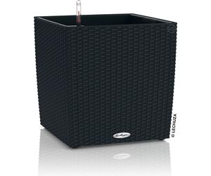 Jardinière LECHUZA CUBE Cottage 40 noir graphite | Jardinière avec système d'arrosage et insert pour plantes | Aspect tressé | 39 x 39 x 40 cm | 15384