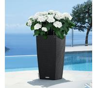 LECHUZA-Pot de plantes CUBICO Cottage 40 Granit | Pot de plantes avec système d'arrosage | Aspect tressé | 39,5 x 39,5 x 75,5 cm | 15242