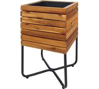Jardinière MCW-L25, bac à fleurs, carrée 60 x 33 x 33 cm, pour l'extérieur, en acier et bois d'acacia, e MVG, marron