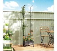 Jardinière mobile avec treillis EVRYAE 40 x 40 x 185 cm, réserve d'eau, roulettes verrouillables, noir