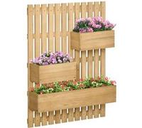Outsunny Jardinière murale potager – 3 bacs en bois massif amovibles, tissu non tissé, 60×16×80 cm