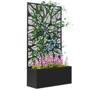 Jardinière - Outsunny - avec treillis comme panneau d'intimité - rectangulaire - en métal - 61 x 23 x 113 cm - noir