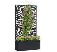 Jardinière - Outsunny - avec treillis comme panneau d'intimité - rectangulaire - en métal - 61 x 23 x 113 cm - noir