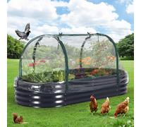 Jardinière ovale surélevée - Bac à plantes avec couvercle - Portes en filet à fermeture éclair - Fond ouvert - Tôle d'acier galvanisée épaisse - Petite - Blanche