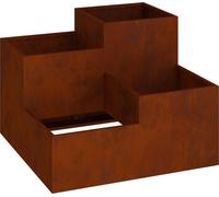 Jardinière rectangulaire d'extérieur, en acier patiné résistant aux UV, avec fond ouvert pour drainage, 80 x 80 x 60 cm, couleur rouillée