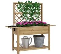 Outsunny Jardinière rectangulaire sur pieds - potager surélevé avec treillis - 2 tablettes latérales rabattables et 1 étagère inférieure - bois dim. 140L x 45D x 151H cm