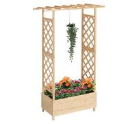 Jardinière Relaxdays avec treillis et toit, dimensions : 183 x 110 x 44 cm, bac à fleurs avec treillis, pour balcon et jardin, en bois naturel