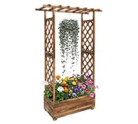 Jardinière Relaxdays avec treillis et toit, dimensions intérieures 183 x 110 x 44 cm, bac à fleurs avec treillis, balcon, jardin, bois flammé