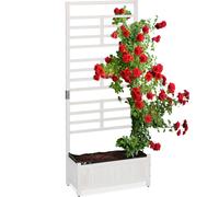Jardinière Relaxdays avec treillis, H x L x P : 171 x 71,5 x 32 cm, brise-vue avec jardinière, balcon et jardin, bois, blanc