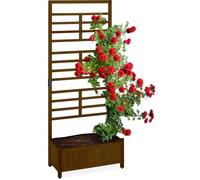 Jardinière Relaxdays avec treillis, HBT 171 x 71,5 x 32 cm, brise-vue avec jardinière, balcon et jardin, bois, marron