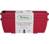 Jardinière, RIVIERA EVA, Plastique, 57 x 19.5 x 19.5 cm, Rouge, Lot de 2, 9 litres de terre, 2.7 litres d'eau de réserve