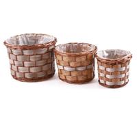 Jardinière ronde en osier et PVC, lot de 3, diamètre 32 cm, hauteur 23 cm
