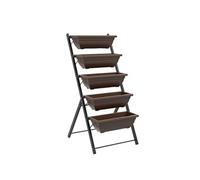 Jardinière sur pied 5 bacs amovibles fond doublé inserts irrigation acier noir PP marron