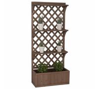Parterre surélevé HWC-P69, bac à plantes/fleurs bac à plantes treillis espalier surface de rangement bois 177x77x33cm ~ brun