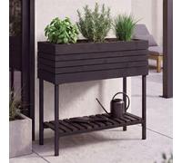 Jardinière surélevée HWC-P84, bac à fleurs, jardinière, pot de fleurs, meuble de rangement d'extérieur en bois d'acacia ® 79 x 80 x 31 cm ~ noir