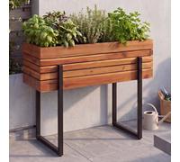 Jardinière Sur Pied Hwc-P85, Bac À Fleurs, Jardinière, Pot De Fleurs, Modèle D'extérieur En Métal Et Bois D'acacia Mvg 68 X 80 X 30 Cm Marron