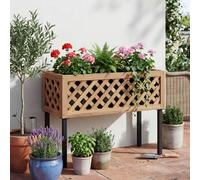 Jardinière surélevée HWC-P86, bac à fleurs/plantes, pour l'intérieur et l'extérieur, en bois d'acacia ®, 59 x 82 x 32 cm ~ marron clair
