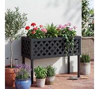 Jardinière surélevée HWC-P86, bac à fleurs/plantes, pour l'intérieur et l'extérieur, en bois d'acacia ®, 59 x 82 x 32 cm ~ noir