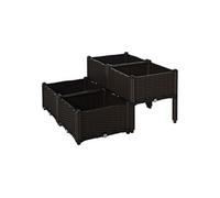 Jardinière sur pieds carré potager 2 étages dim. 80L x 80l x 44H cm insert d'irrigation plastique imitation rotin tressé chocolat