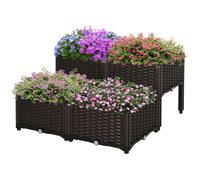 Outsunny Jardiniššre sur Pieds carršŠ Potager 2 šŠtages dim. 80L x 80l x 44H cm Insert d'irrigation Plastique Imitation rotin tressšŠ Chocolat
