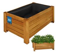 KOTARBAU® Jardinière Extérieur - Bois de Pin Imprégné - 58 x 34 x 25 cm - Chêne - Jardiniere sur Pieds - Bac à Fleurs Rectangulaire - Grande Capacité - avec Toile Anti-Mauvaises Herbes