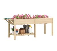 Outsunny – Jardinière sur pieds 2 bacs avec séparateur, tablette pliable, bois naturel 207×59×78 cm