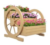Outsunny Jardiniššre sur Pieds carršŠ Potager 3 šŠtages Style Rustique Chic avec 2 roues Charrette Bois Sapin, trous de drainage, dim. 62L x 61l x 57H cm Bois naturel