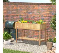 Jardinière sur pieds potager en bois de sapin naturel, 8 compartiments avec inserts d'irrigation, étagère, 110 x 46 x 76 cm