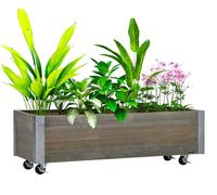 Jardinière sur roulettes - Bac rectangulaire pour plantes - Bois - Système d'arrosage intégré - Géotextile de drainage - Gris