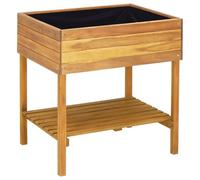Jardinière Surélevée 78,5x58,5x78,5 cm Bois Massif d'Acacia avec Étagère | Bois d'acacia massif,finition huile légère,feuille PVC incluse,design rustique,usage extérieur