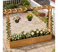 Jardinière surélevée ALIGHTUP avec support pour plantes grimpantes, trous de drainage et toit suspendu, pour jardin, balcon ou terrasse, 200 x 44,5 x 113 cm