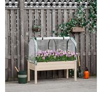Jardinière surélevée avec bâche enroulable, bac à plantes et châssis de culture en bois de sapin avec doublure en non-tissé, bois naturel | 121 x 55 x 117 cm | 121 L | préserve le dos