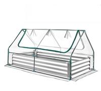Jardinière surélevée avec couvercle, 1800 x 900 x 300 mm, bac à fleurs rectangulaire en métal galvanisé pour l'extérieur, avec couvercle de serre en PE et gants, alu-zinc antirouille, pour la culture