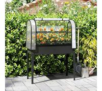 Jardinière surélevée avec couvercle de serre en plastique, bac à semis avec porte à fermeture éclair, noir | 100 x 49 x 136 cm | 97 L | hauteur de travail : 59 cm