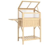 Jardinière surélevée avec serre d'appoint, bac à plantes en bois massif résistant aux intempéries, jardinière avec serre et table d'appoint, préserve le dos, modèle Nature 104 x 50 x 120 cm