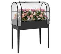 Jardinière surélevée avec serre intégrée 97 L, noire, couvercle en PVC, porte à fermeture éclair, trou de drainage