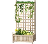 Jardinière surélevée avec treillis, jardinière à treillis, arceau à roses avec support pour plantes grimpantes, en bois naturel, 64 x 28 x 120 cm