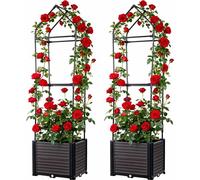 Jardinière surélevée avec treillis - Lot de 2 bacs à plantes - Plastique - Pour plantes grimpantes, tomates et légumes - Intérieur/extérieur - Beige