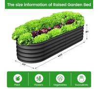 Jardinière surélevée - Bac à plantes ovale en acier galvanisé - Fond ouvert - Lot de 2 - 137 x 61 x 61 cm - Gris foncé