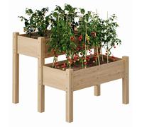 Jardinière surélevée - Bac à plantes sur pieds - À deux niveaux - 86 x 86 x 74 cm - Bois - Pour légumes, herbes aromatiques et fleurs - Couleur bois