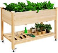 Jardinière surélevée COSTWAY 120 x 59 x 84 cm, bac à plantes surélevé en bois avec compartiment de rangement, roulettes verrouillables et revêtement de protection, bac à plantes, jardinière à herbes a