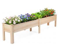 Jardinière surélevée COSTWAY, bac à fleurs surélevé avec 2 compartiments de plantation, plateaux amovibles et trous de drainage. Bac à fleurs en bois de sapin, 240 x 43,5 x 51,5 cm, aspect naturel
