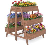Jardinière surélevée en bois à plusieurs niveaux avec 6 bacs, 126 x 90 x 115 cm