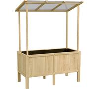 Jardinière surélevée en bois avec couvercle et toile de paillage, bac à semis XL, bac à fleurs de 160 L, bac en bois de sapin résistant aux intempéries pour balcon et jardin, couleur naturelle, 110 x