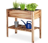 Jardinière surélevée en bois avec espace de rangement pour balcon, terrasse ou jardin Dimensions : env. 80 x 88 x 43,5 cm, finition flammée